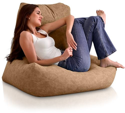 Aiire XXL Sitzsack Sofa Erwachsene - Relaxo Sitz Sack Sessel Design mit Füllung für Kuschelecke - Riesen Bean Bag Chair fur Gaming - Sitzsäcke aus Kunstleder Beige