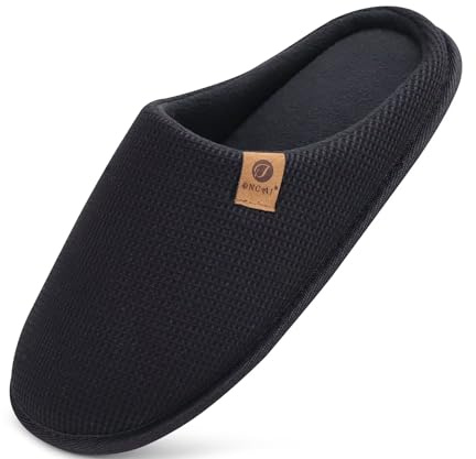 ONCAI Men's House Slippers，Cushion Memory Foam Shake Fleece and Man House Shoes with Faux Fur Lining and Indoor Outdoor Rubber Soles Black Size 10 UK