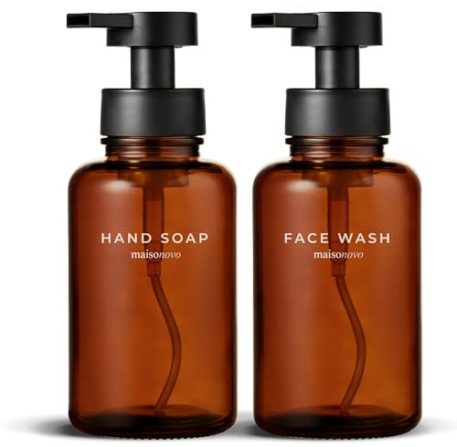 MaisoNovo Schaumseifenspender 400 ml | Amber Glas Schwarz Pumpen x 2 | Seifenspender Glas