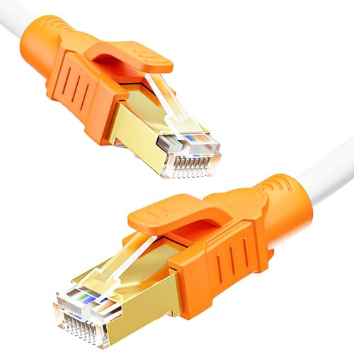 MEIPEK Cable Ethernet 3m Cat 8, RJ45 Blindé Haut Debit 40Gbps 2000MHz 26AWG S/FTP PIMF LAN Reseau Blanc POE Internet pour Modem Routeur | Extérieur 26AWG S/FTP POE LAN Internet haute vitesse Gigabit RJ45 long Blanc