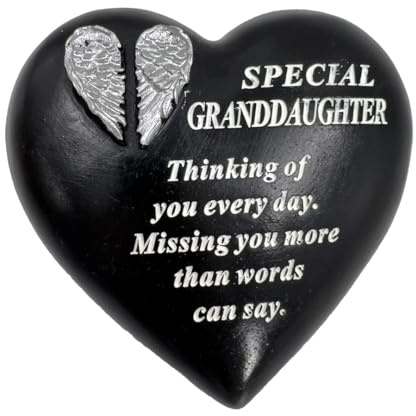 Special Granddaughter Angel Wings Memorial Black Heart Grave Plaque Graveside Ornament Decoration