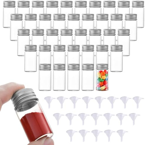 Sertay 40 Stück Mini Flaschen Befüllen, Aluminium Glasflaschen, Mini Glass Jars, Mini Glas Kosmetikdosen, Kleine Fläschchen Leere, Klare Fläschchen, zum Aufbewahren von Süßigkeiten, Perlen, Gewürzen