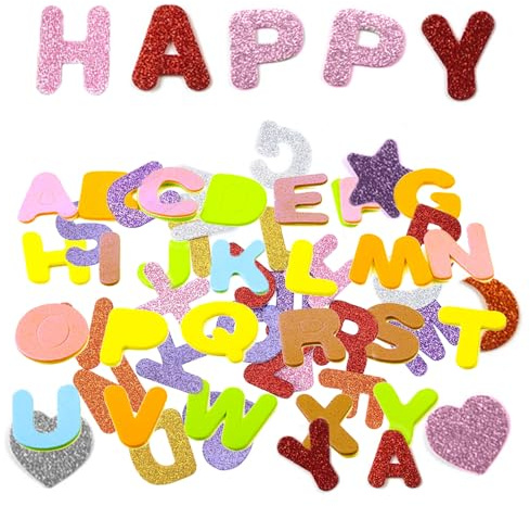Zasvec Buchstaben Moosgummi 281 Stück Moosgummi Buchstaben Selbstklebend Glitzer Schaumstoff-Sticker Buchstaben Aufkleber Glitter Selbstklebende Buchstaben für DIY Scrapbooking und Dekorieren