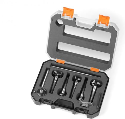 5PCS 15mm-35mm Hinge Jig Drill Bits Set, Concealed Hinge Jig Drill Bit Guide Sets, Door Hinge Boring Jig Hole Saw Cutter Concealed Hinge Jig with Bits Positioner for Cabinet Hinge Mounting Plate