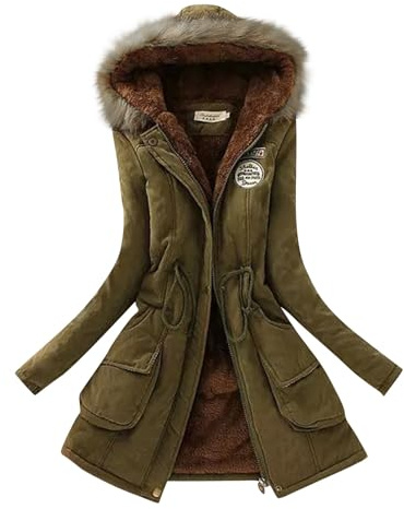 Winterjacken Damen,Damen Winterparka Mantel Winterjacke Parka Daunenmantel Herbst Winter Warm Kunstfellkragen Kapuzenmantel Mit Tasche,Parka Damen,Winterjacke Damen Sale,B Army Green,3Xl