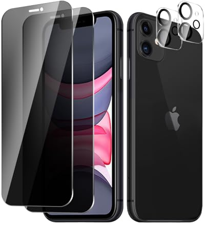 BIESHKJ 2+2 Stück, Sichtschutz schutzfolie für iPhone 11, 2 Stück Anti-Spy Panzer Schutz Glas + 2 Stück Kameraschutz, HD-Hartglasfolie, 9h-Härte, Kratzfest, Blasenfrei
