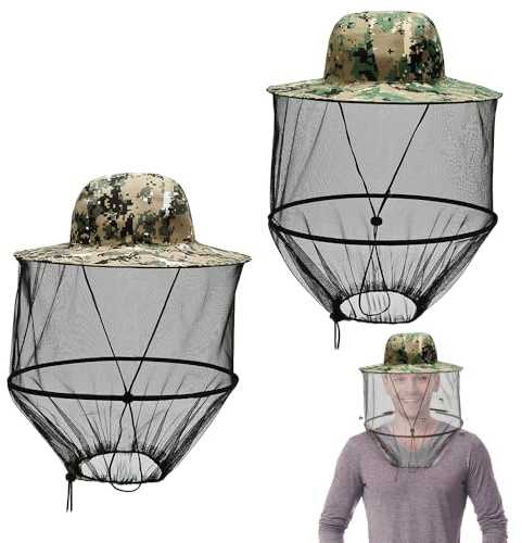 mizikuu 2 Stück Moskitonetz Hut, Bienenzuchtschleier Imkerhut Sonnenhut mit Verstecktem Netz von Insekten Moskito Kopfnetz Hut für Outdoor Wandern Camping Gartenarbeit Angeln