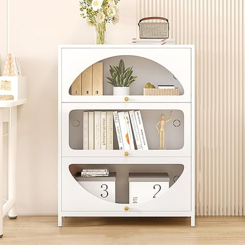 Libreria Scaffale con Ante in Vetro Temperato, Libreria Verticale, Ripiani Espositivi per Armadietti di Stoccaggio Indipendenti, Scaffale da Soggiorno per Scaffali Alti per Soggiorno, Ufficio, Casa(50