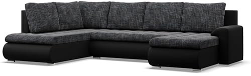 Mebligo - Ecksofa mit Schlaffunktion und 3 Bettkasten FORESTA 300x89x200 (BxHxT) Schwarz + Schwarz - Ottomane Links Eckcouch, Couch U Form, Sofa Wohnzimmer, Sofas & Couches, Eckschlafsofa