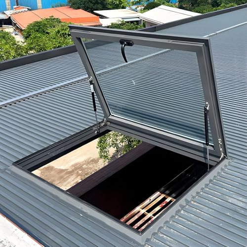 Fenêtre de toit de maison avec puits de lumière, couvercles de puits de fenêtre de sous-sol, fenêtre de puits d'éclairage de toit plat en pente pour grenier intérieur, pour grenier/véranda(LxW 85x90cm