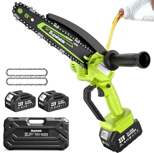 Supstable Mini Chainsaw Cordless 8-inch,Electric Hand Saw for Wood | Chain Saws for Tree Trimming Cutting with 2×4000mAh Rechargeable Batteries & Oiler, Gifts for Men Dad Husband Fathers Garden