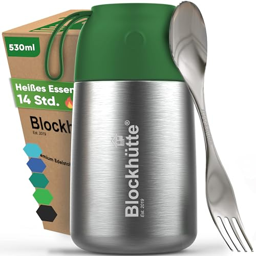 Blockhütte Thermo-Lunchbox aus Edelstahl I 530 ml I Thermoskanne für warme Lebensmittel bis zu 14 Stunden I auslaufsichere Lunchbox für Erwachsene und Kinder I Thermobehälter - Dunkelgrün