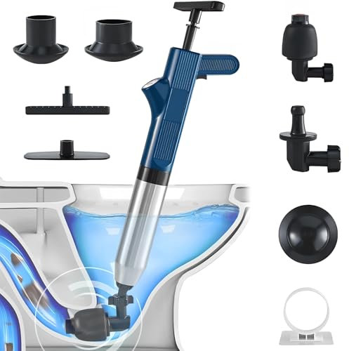 Desatascador WC Desatascador a Presion, Desatascador Tuberias a Presion con Barómetro, Limpiador de Desagües con 4 Ventosas Diferentes y Aireador para la Limpieza