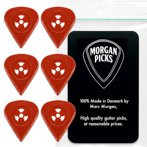 Morgan Picks Pretty Maids Plektrum – Signature Guitar Pick in Rot – Plektren Gitarre mit starkem Grip & Bandlogo – Gitarren Plektrum designed mit Ken Hammer – Handgefertigt in Dänemark