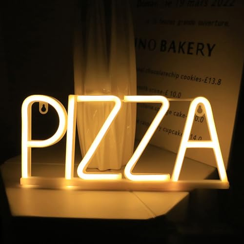 Neon LED-väggmålning - PIZZA bokstav neonskylt och gör-det-själv-klistermärken för öppettider för pizzeria bar restauranger köksdekoration (varm PIZZA)