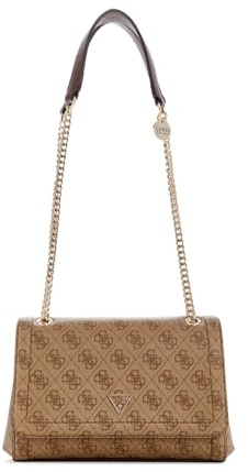GUESS Noelle II Convertible Xbody Flap Bag Latte Logo/Brown