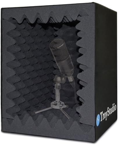 TroyStudio Mic Pop Filter Recording Shield, Portable Microphone Isolation Ball Shield, Vocal Booth, Music Studio Equipment Reflection Windscreen, Sound Foam Box Cover for Home Studio, Singing