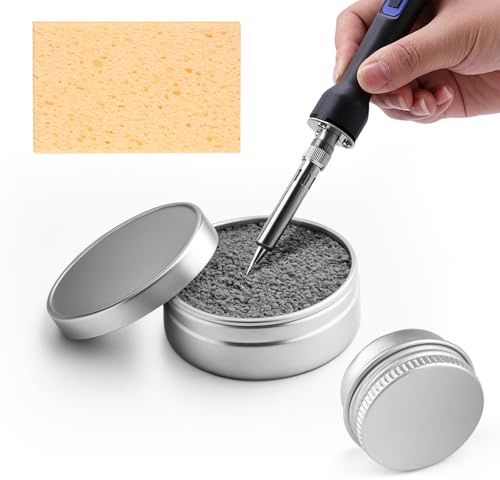 MOKIDO Lötspitzenreiniger Set, bleifrei Lötspitzen Reaktivator 20g + 8g Dose, Lötkolben Reiniger mit Holz-Lötschwamm, Tip Tinner Cleaner zur Reaktivierung oxidierter Spitzen