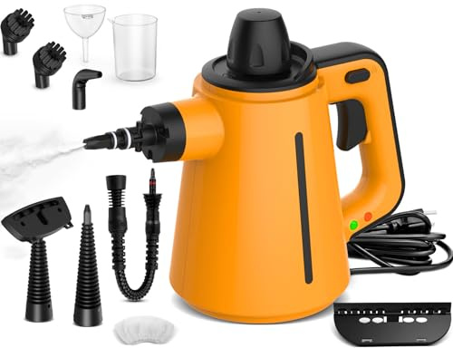 Dampfreiniger, Steam Cleaner mit 10 Aufsätzen, 3,5 Bar Dampfdruck 380ML 1050 W Handdampfreiniger für Fliesenfugen, Polstermöbel und Autopflege, Dampfkraft entfernt Schmutz und Fett