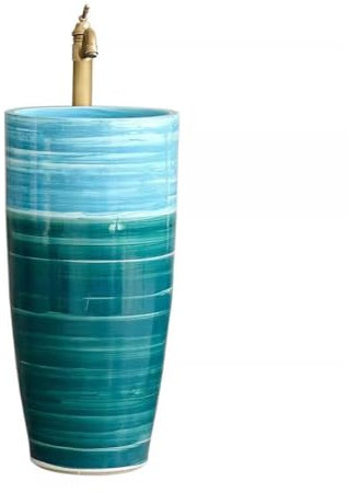 uotmui Lavabo De Pedestal para Baño Lavabo De Cerámica De Arte Al Aire Libre, Lavabo De Baño con Balcón, Lavabo con Pedestal Lavabo De Pedestal para Baño