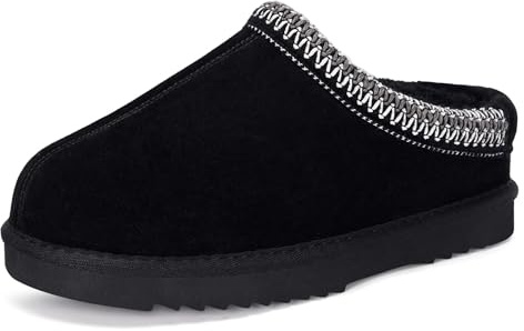 Dokela Enfants Suède Chaussons Hiver Chaud Doublure en Feutre Cuir Véritable Pantoufles Garçons Filles Imperméables Antidérapant Confortable Bottes De Neige,Noir,35 EU