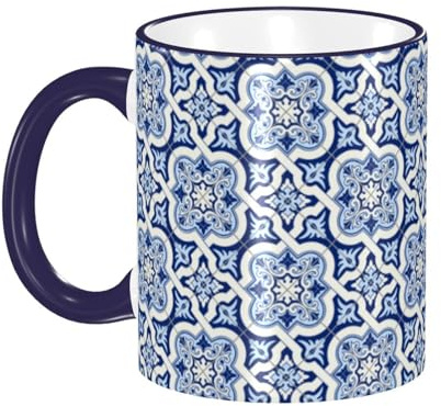 Tasse à café en céramique bleue marocaine portugaise avec poignée, tasse à thé, tasse à boire, tasses à café en céramique réutilisables, tasses à café amusantes et fantaisie, tasses, cadeaux, 325 ml