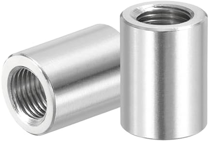 PATIKIL M12x1.25mm Steigung 304 Edelstahl Runde Kupplungsmuttern 2 Stück 25mm / 0.98 Länge Metrisches Feingewinde Verbinder Hülse Stange Stab Stift Vollgewinde Mutter Silberfarben