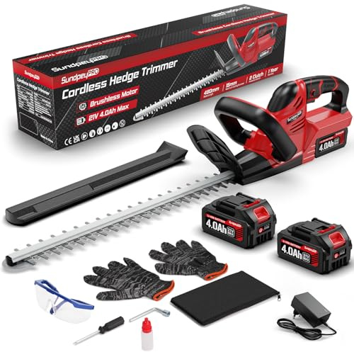 Taille Haie Batterie 21V, SundpeyPRO 600W Taille Haie Electrique sans Fil avec 2 Batteries 4.0Ah, Moteur Brushless, Lame Double Action 52cm, 15.5mm Écartement des Dents pour Jardin, Haies et Arbustes