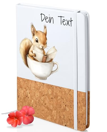 GRAZDesign Personalisierbares Notizbuch mit Eichhörnchen Motiv und Kork Detail DINA 5 unliniert als Geschenk