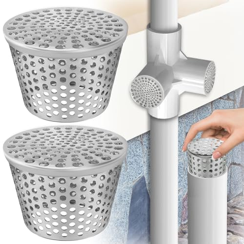 TZEKING 2 Pezzi Grondaie in Acciaio Inox,Protezione per Grondaie,Protezione Dalle Foglie,Filtro per Pluviale,Rete per Tubi di Scarico Pioggia,per Scarico del Tetto Piano,per Iltrare Foglie,Rami