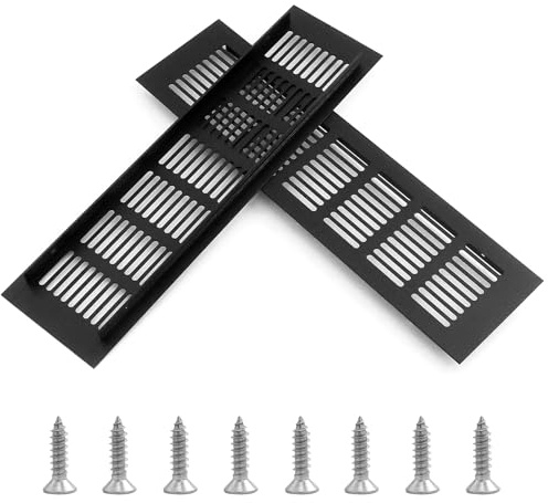 2 Pezzi Griglia di Ventilazione Nera, 30 x 8 cm, Griglia d'aria Alluminio Griglie D'Aerazione con Vite per la ventilazione di armadi e camere da letto