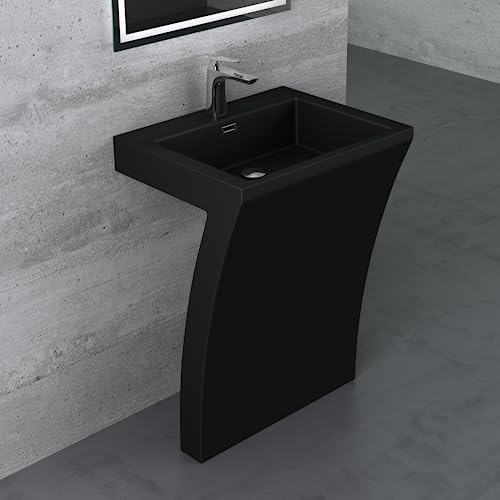 Mai & Mai Waschbecken 60x48x82cm Standwaschbecken aus Mineralguss | Standwaschtisch Schwarz matt Eckig Design Waschplatz Waschsäule Standsäule Colossum07