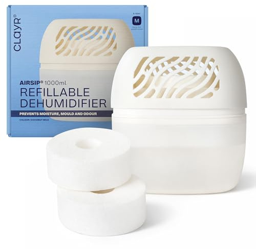 Clayr Airsip Moisture Absorbers for Home - 1000ml Window Condensation Absorbers with 2x 450g Refill Tabs - Eliminates Damp, Mould and Musty Smells - Non Electric Dehumidifier for Bathroom, Home, Car