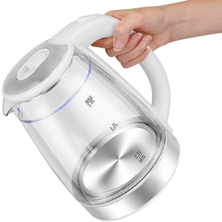KKTX Brushed Stainless Steel Electric 2L Cordless Kettle Quiet & Fast Boil 1500W, Anti-scalding Handle, Perfect Pour SpoutRed,2L