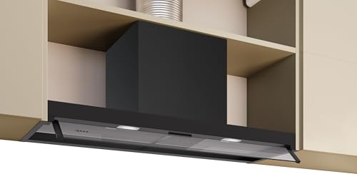 NEFF D95XCC2S0, N 50, hotte design intégrée, 90 cm, fabriquée en Allemagne, moteur à condensateur économe en énergie, double système de filtration, Easy Clean, verre transparent, noir mat