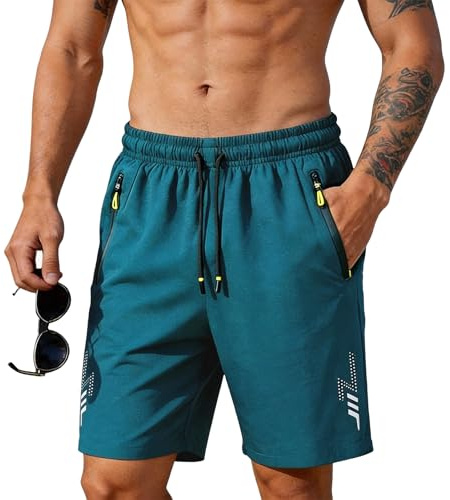 Gym Shorts Men with Zip Pockets Elastic Waistband and Drawstring | Quick Dry Breathable Running Shorts Men for Sport and Training