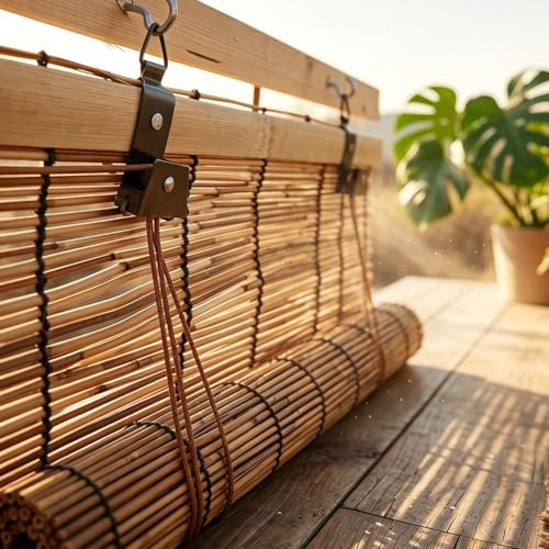 Tende in Bambù per Patio Esterno, Tende Avvolgibili per Finestre, 60 80 90 100 115 120 140 150 cm Tendine a Rullo in Bambù per Giardino, Schermo Solare Impermeabile per Privacy(W110 cm x H160 cm)