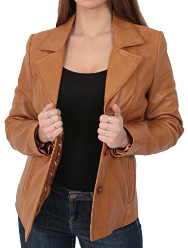 Blazer en Cuir pour Dames Manteau Equipée Classique Hip Longueur Femmes Veste Bronzer Judy
