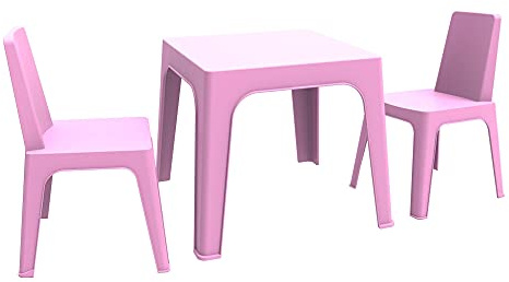 Resol Set Julieta: Table et 2 chaises pour Enfants. Meubles pour Enfants pour extérieur ou intérieur. pour Jardin, Patio, Balcon ou terrasse - 1 Table + 2 chaises Rose