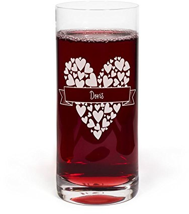 printplanet® Glas mit Namen Doris graviert - Leonardo® Trinkglas mit Gravur - Design Herzbanderole