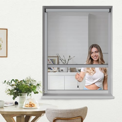 jarolift 4 in 1 Zanzara Insektenschutzrollo Fliegengitter für Fenster, Bausatz mit Aluminium-Rahmen, robustes Fiberglas-Gewebe, 70 x 130 cm (B x H), Silber