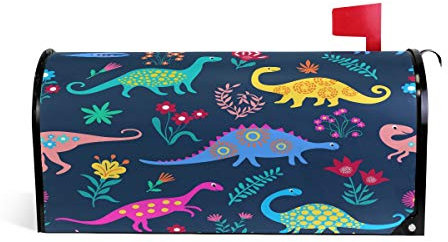 Linomo Magnetischer Briefkasten-Überzug, Blumen-Dinosaurier-Motiv, bunt, Briefkasten-Abdeckung, für Zuhause, Garten, Hof, Außendekoration, für Übergröße 63,5 x 53,3 cm