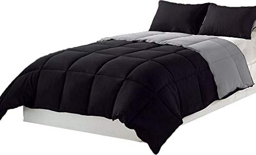 Piumino Letto Invernale in Microfibra Morbidissima da 300 gr mq Double Face Misura Letto 2 Piazze Matrimoniale cm 250x200 Colore Nero Grigio