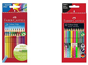 Faber-Castell 112424 - Farbstift Colour Grip Kartonetui 24er & 201569 Buntstift Sonderfarbset, Colour Grip, 12er Etui