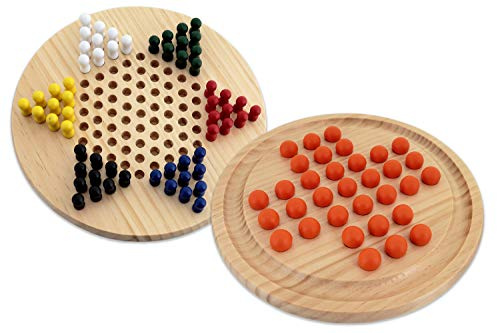 Aquamarine Games Damas Chinas y Solitario 2 en 1 Tablero Reversible de Madera FSC100%