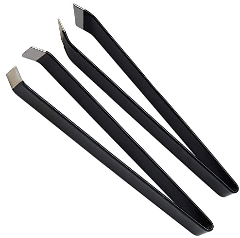 AAProTools Kitchen Tweezers Stainless Steel, Tweezers for Fish Bones, Non-Slip, Precision Grip, Fish Tweezers, Fishbone Pliers, Kitchen Pliers Pincer Seafood Tools, Fish Bone Tweezers Set, 2 Pcs Black