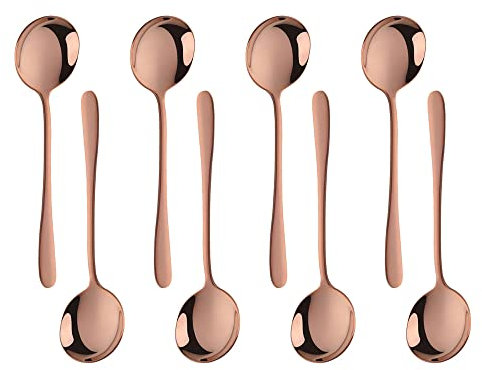 bisda Suppenlöffel-Set 8 Stück, 17,5cm, Rose Gold Tafellöffel Esslöffel Abendessen Löffel aus rostfreiem Edelstahl