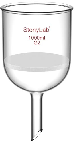 StonyLab Borosilicate Glass Embudo de filtración Buchner con Frit medio, Diámetro del disco de 113 mm, Profundidad de 110 mm, con junta interna cónica estándar 24/40 (1L)