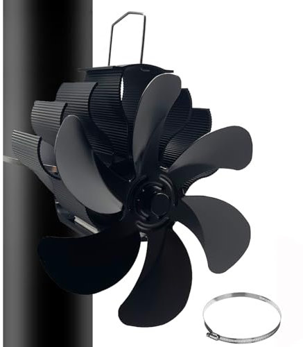 Ventilatore per stufa, a 6 pale, funzionamento termico, ecologico, da poggiare sul camino, adatto per bruciatori a legna