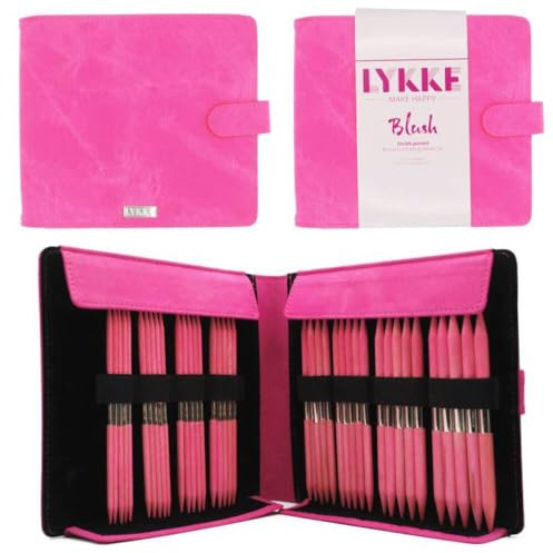 Lykke Blush Doppelspitznadeln, Geschenkset, groß, US 6-13, in fuchsiafarbenem Stoffbeutel